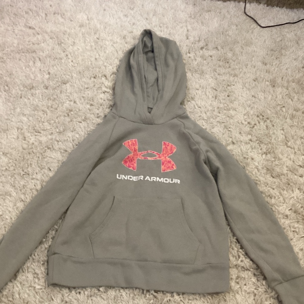 Under Armour Heather Gray Hoodie with Pink Emblem